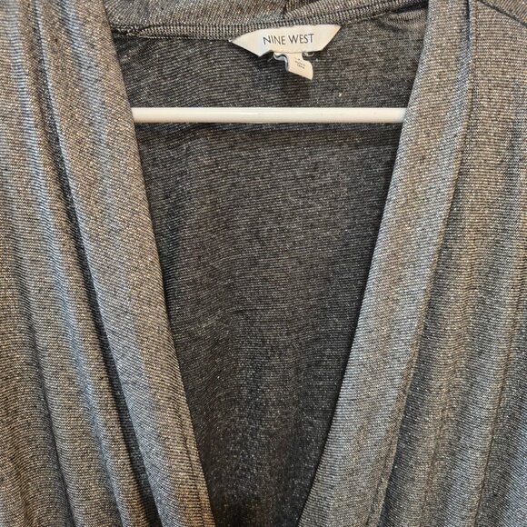 Nine West Silver Blouse Wrap Drape Metallic Shimmer Sheer Dressy XL 1X - Picture 2 of 6